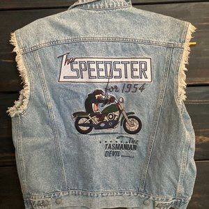 VTG 90s Acme Denim "The Speedster" Tasmanian Devil Motorcycle Vest Size Small